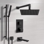Remer TSR34 Matte Black Thermostatic Tub and Shower Faucet Set with Handheld